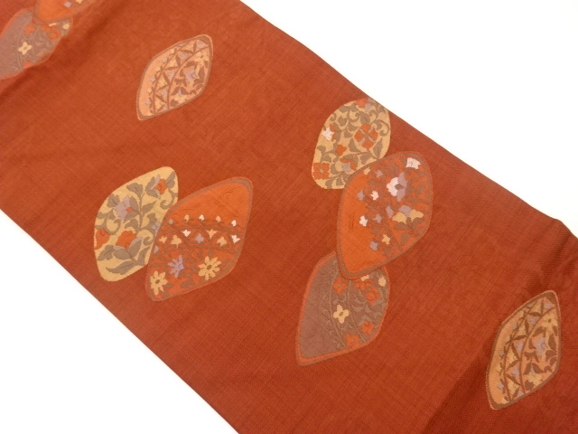 抽象菱に花唐草模様織出し名古屋帯